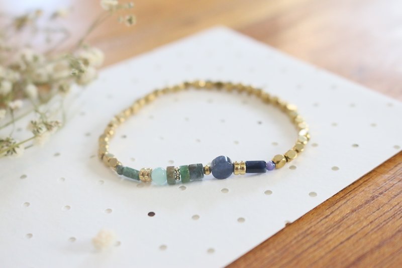 Turquoise Amazonite Nahcolite Brass bracelet 0269 Donut - Bracelets - Gemstone Green