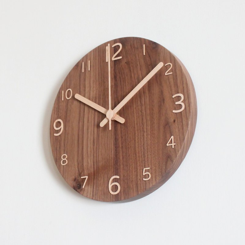 CLOCK_26 Numbers Solid Wood Silent Wall Clock Taiwan Limited Handmade Black Walnut - Clocks - Wood Brown