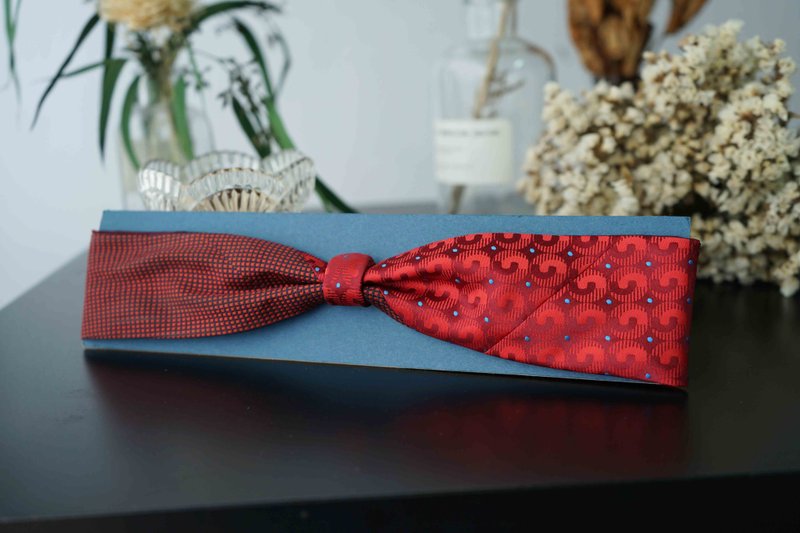 Antique tie transformed into retro wire headband - Passionate Desert - Spliced ​​Retro Red - ที่คาดผม - ผ้าไหม สีแดง