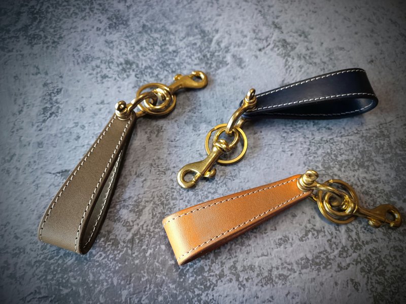 金鞄銀 手工皮件 皮革鑰匙圈 純黃銅雙層款【免費刻印】情人節禮 - 鎖匙扣/鎖匙包 - 真皮 