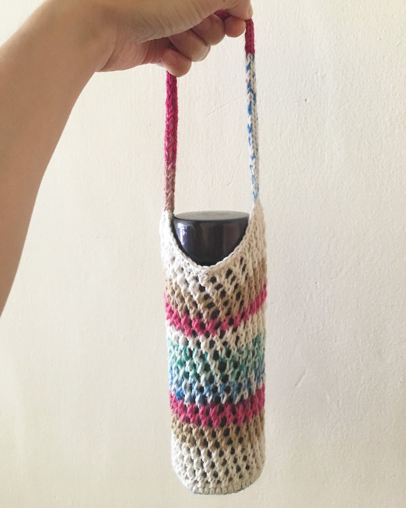 Mesh weaving kettle bag / beverage bag (paragraph dyeing wool) - ถุงใส่กระติกนำ้ - ขนแกะ 