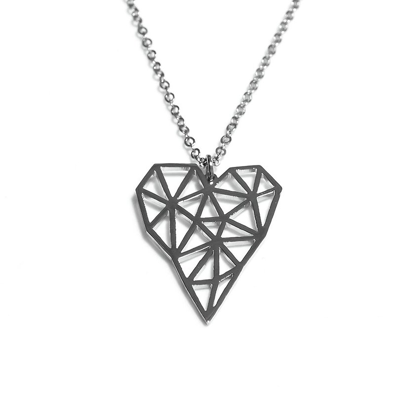 Abstract long polygon heart shape pendant - Necklaces - Other Metals Silver
