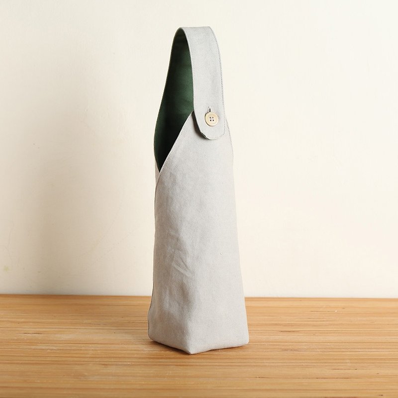 Beverage bag - light gray / inner green - ถุงใส่กระติกนำ้ - ผ้าฝ้าย/ผ้าลินิน สีเทา