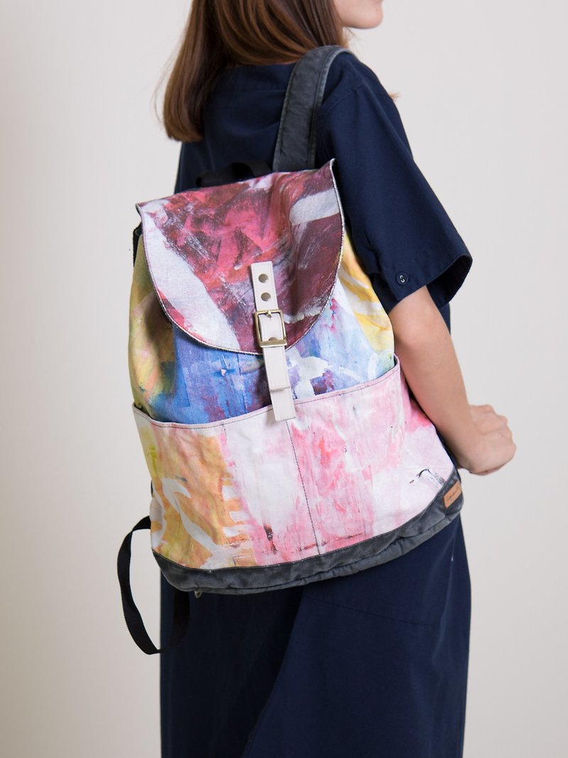 Drawstring Backpack - กระเป๋าเป้สะพายหลัง - ผ้าฝ้าย/ผ้าลินิน หลากหลายสี