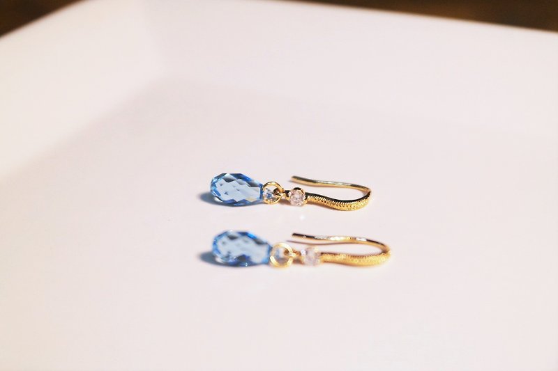 "Cote d'Azur" 18K gold light blue - Swarovski crystal drop earrings mini CZ sea ear clip ear hook - Earrings & Clip-ons - Gemstone 