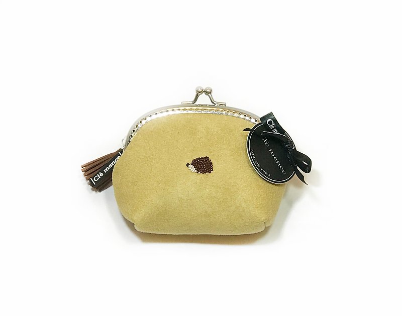 刺蝟縫珠手工限量拱型口金包-薑黃色 - 零錢包/小錢包 - 聚酯纖維 黃色