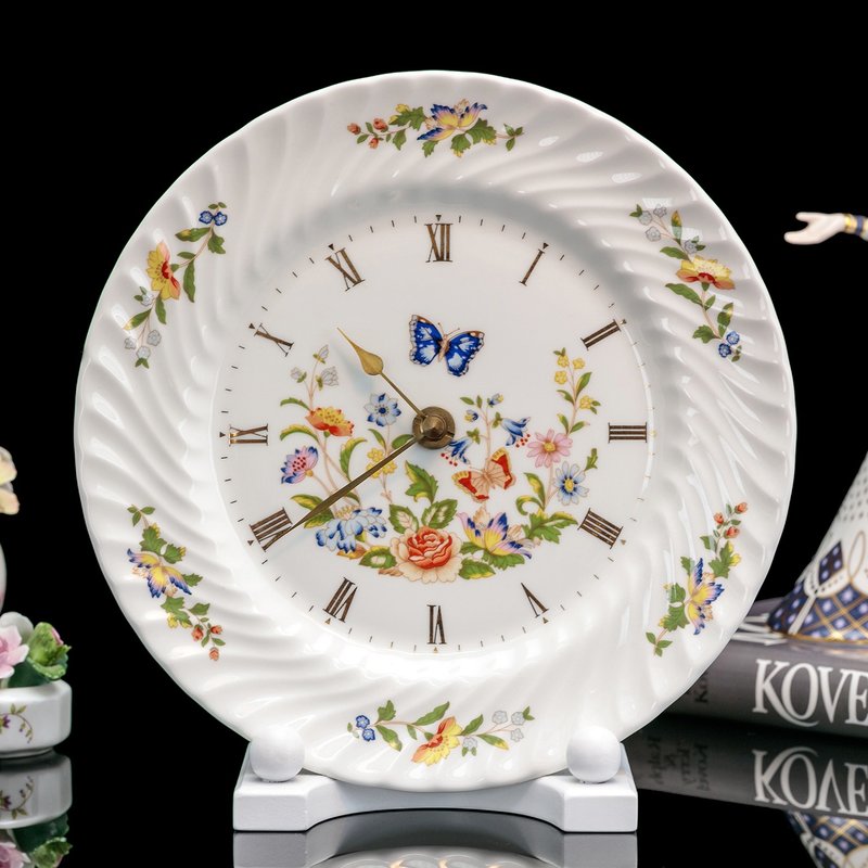 英國製Aynsley蝴蝶花園骨瓷歐式時鐘 陶瓷掛鐘 - 時鐘/鬧鐘 - 瓷 