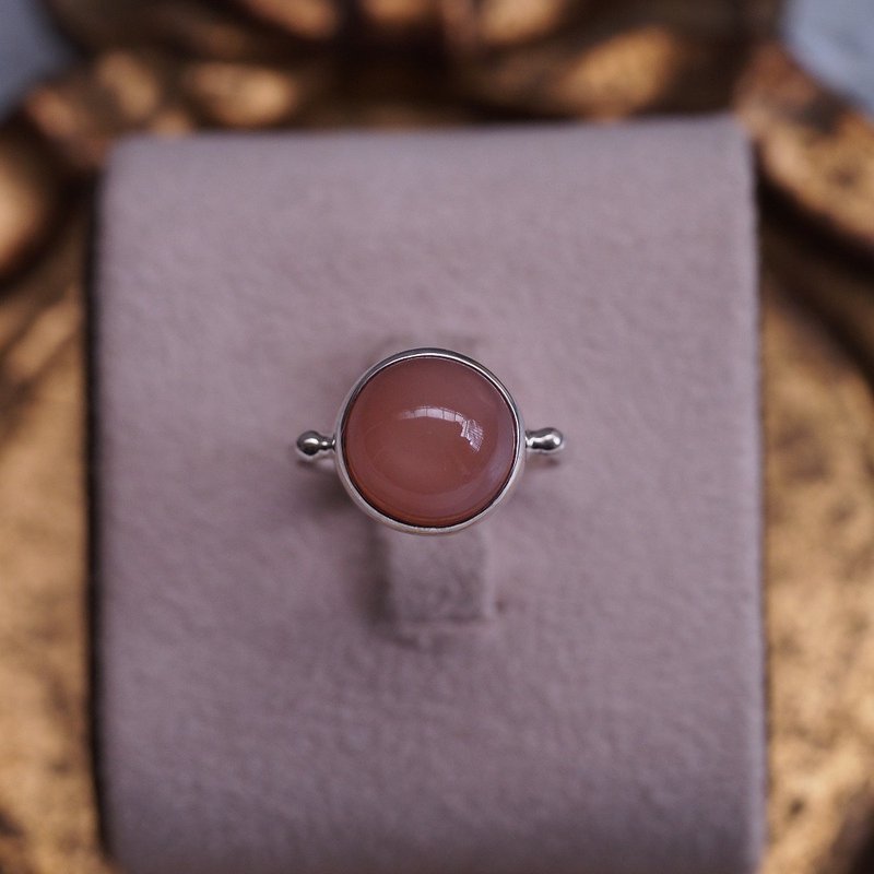 橙色月光石 桃色月光石 大顆手工純銀戒指 Orange Moonstone ring - 戒指 - 半寶石 橘色