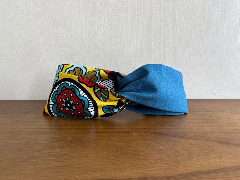 Double-piece headband/African large yellow flower - blue - Headbands - Cotton & Hemp Blue