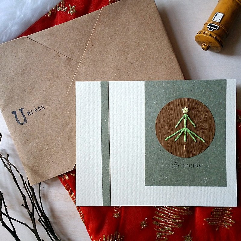 手縫圖像聖誕卡(聖誕樹)(原稿) - 心意卡/卡片 - 紙 多色