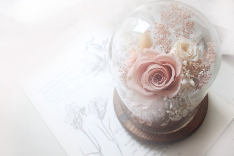 [Christmas Gift Box] Serene Pink Sunlight・Elegant Pink Immortal Rose Glass Cup - Dried Flowers & Bouquets - Plants & Flowers Pink