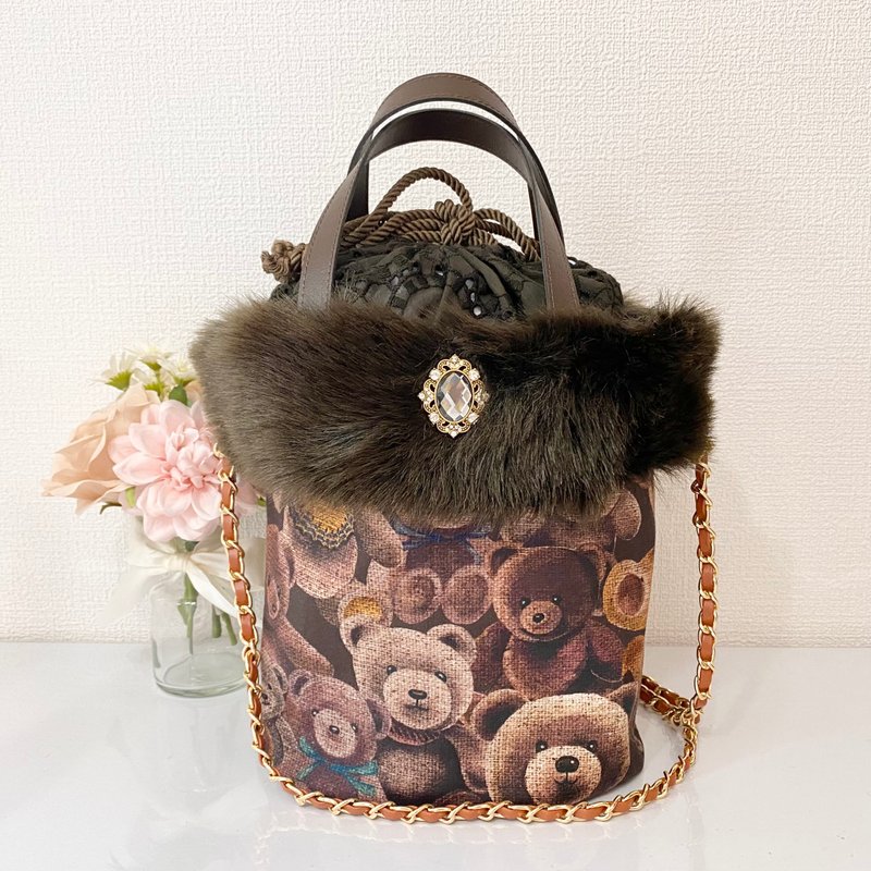 Bear Toy Box Fur Shoulder Bag - Messenger Bags & Sling Bags - Cotton & Hemp Brown