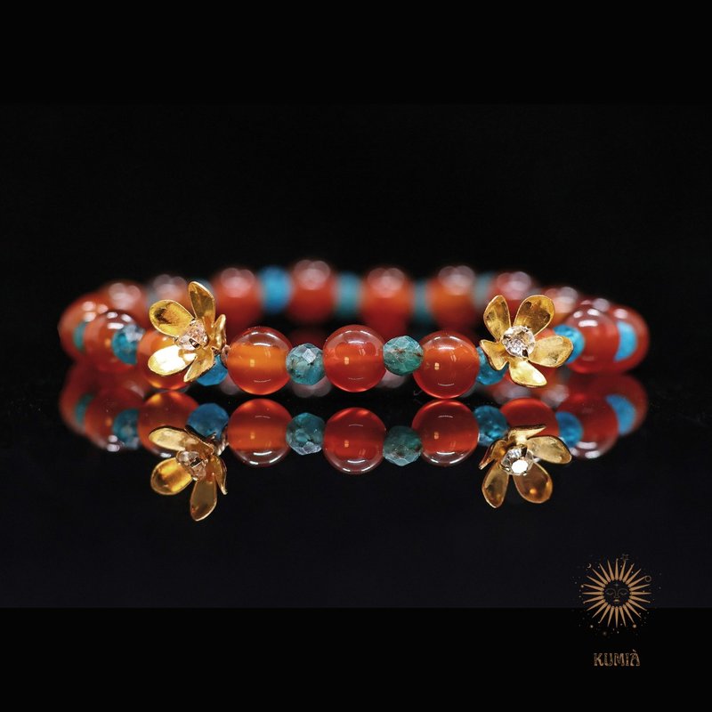 【A Walk on Beach】Red Agate / Onyx & Blue Apatite Bracelet - สร้อยข้อมือ - คริสตัล 