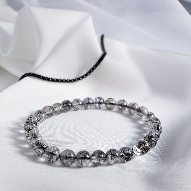Frozen Black Hair Crystal | Natural Energy Bracelet | 6-7mm - Bracelets - Crystal Black