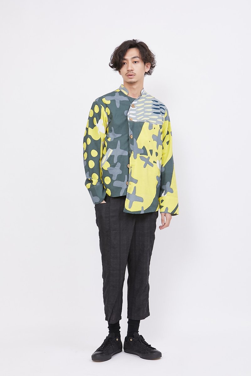 Half collar mens jacket-Yellow desert-fair trade - Men's Coats & Jackets - Cotton & Hemp Multicolor