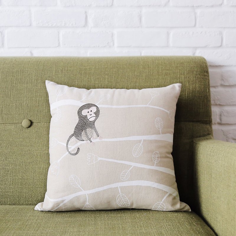 Taiwan macaque embroidered pillow - Pillows & Cushions - Cotton & Hemp White