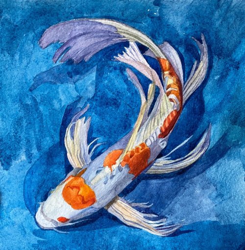 鯉の絵画、水彩画、オリジナルの鯉の壁アート、日本の壁の装飾