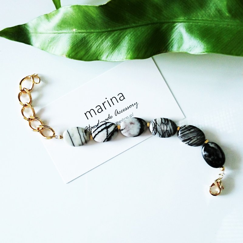 zebra jasper * gold metal bracelet - Bracelets - Gemstone Black