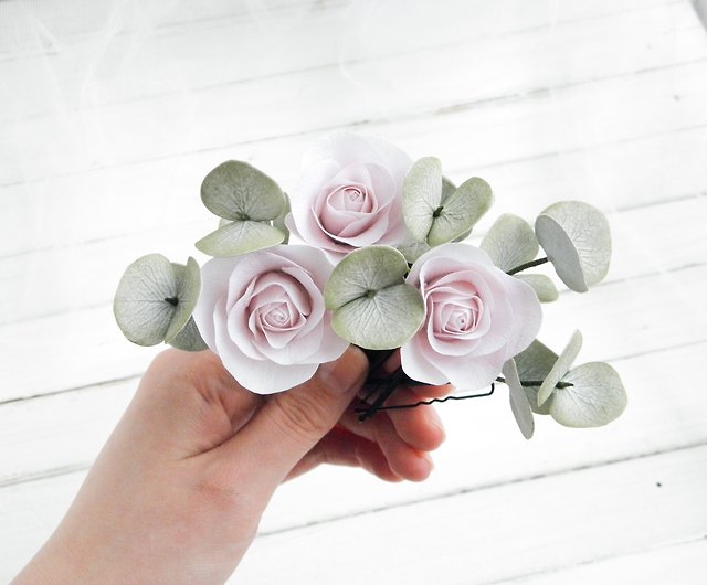 ほこりっぽいピンクのバラ花のヘアピン白いバラブライダルヘアピン結婚