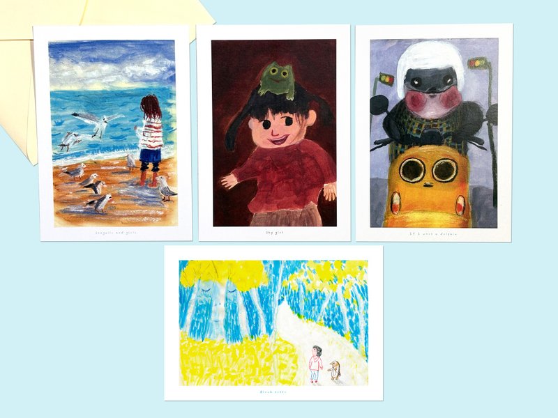 插畫明信片四入套組-給自己 - 心意卡/卡片 - 紙 