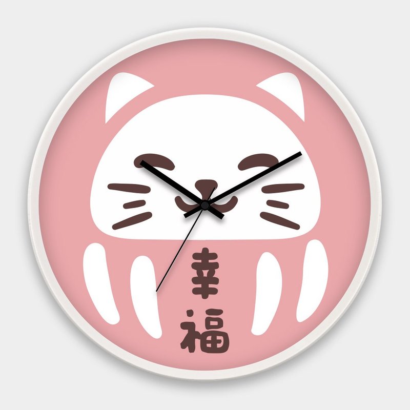 粉色達摩貓 台灣製30CM辦公居家時尚極簡靜音掃描掛鐘PU020 - 時鐘/鬧鐘 - 塑膠 粉紅色