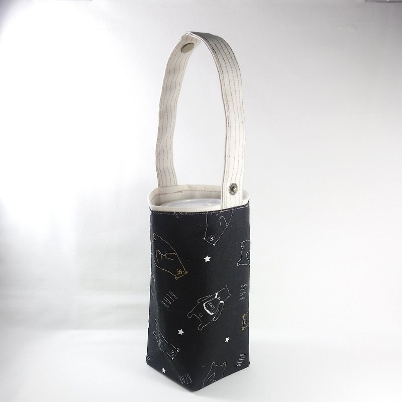 [BD/Beverage bag] Glitter polar bear. Black - Beverage Holders & Bags - Cotton & Hemp Black