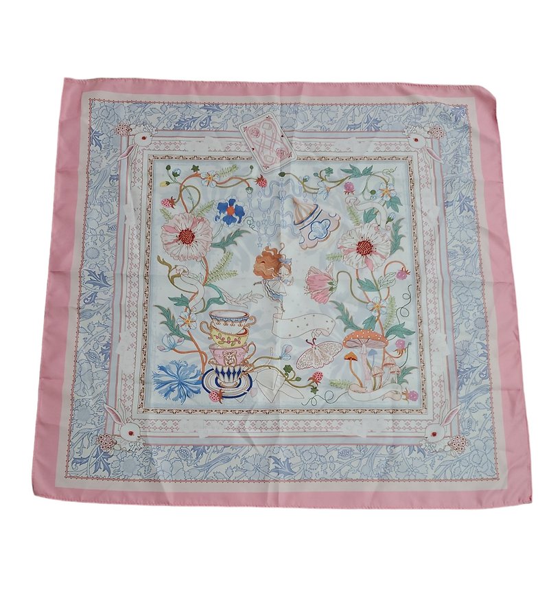 Wear politely New Japanese style Alice Amusement Park totem scarf 60×60cm - Scarves - Cotton & Hemp Pink