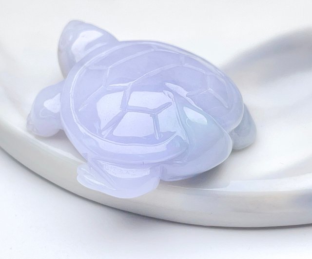 幸運・長寿】紫色の浮遊翡翠亀の置物 |天然ビルマ翡翠 A グレード