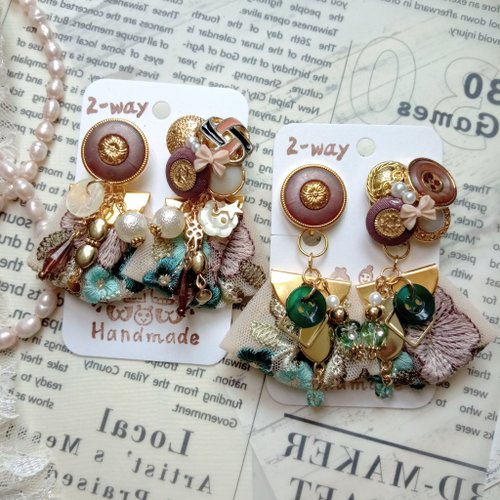 ゴールドチョコレート2wayボタンピアス - ショップ Button-made