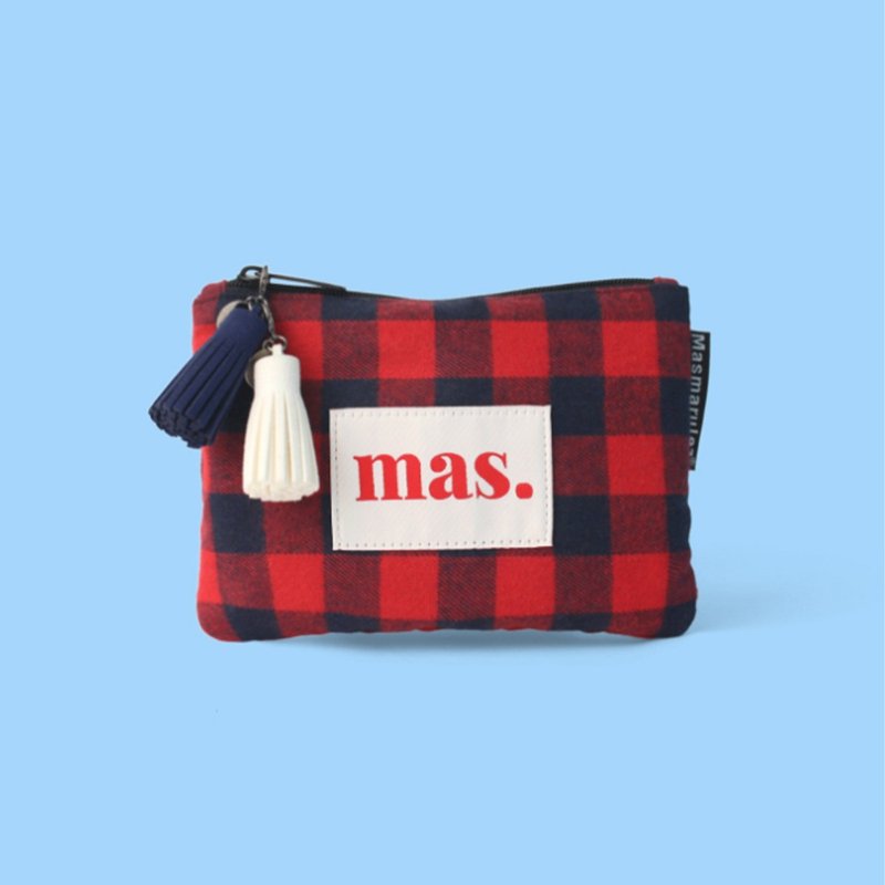 Korean designer brand Masmarulez anesthetic cosmetic bag-Check Red - กระเป๋าเครื่องสำอาง - ผ้าฝ้าย/ผ้าลินิน 