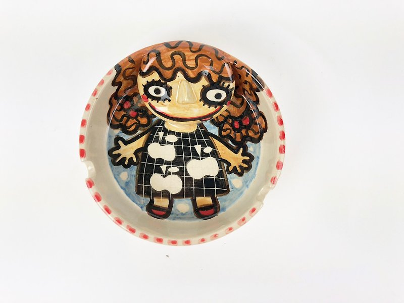 Nice Little Clay handmade three-dimensional ashtray curly girl 0308-14 - อื่นๆ - ดินเผา สีน้ำเงิน