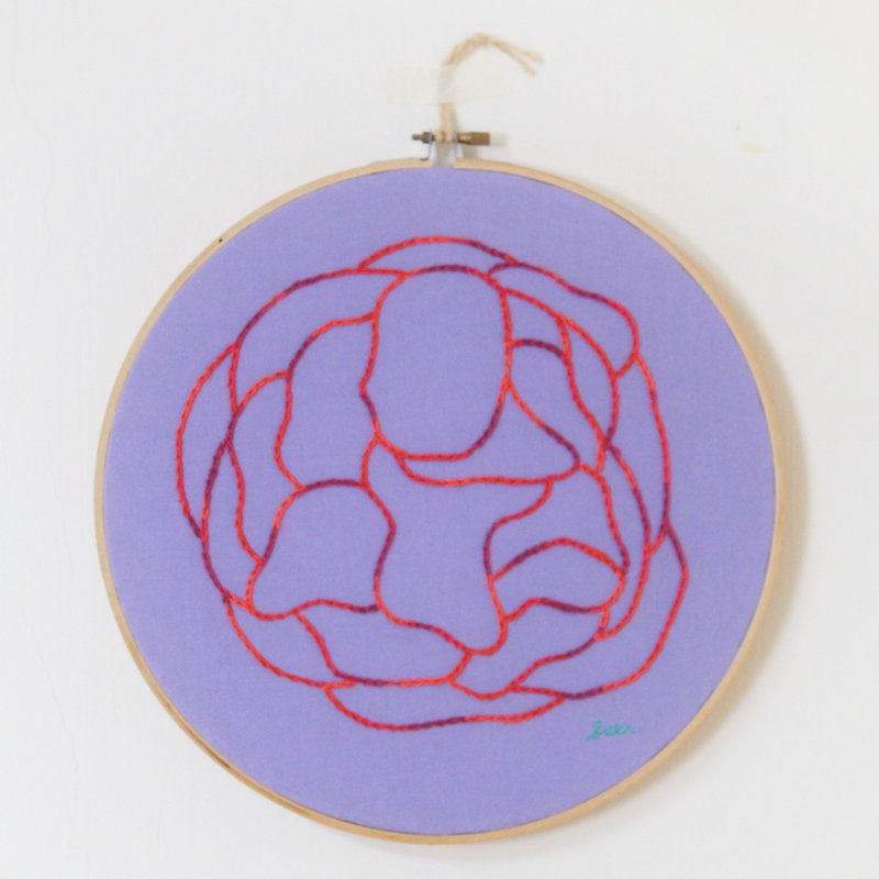 10インチ刺繍枠絵画 - 脳と血流 - 置物 - 刺しゅう糸 パープル