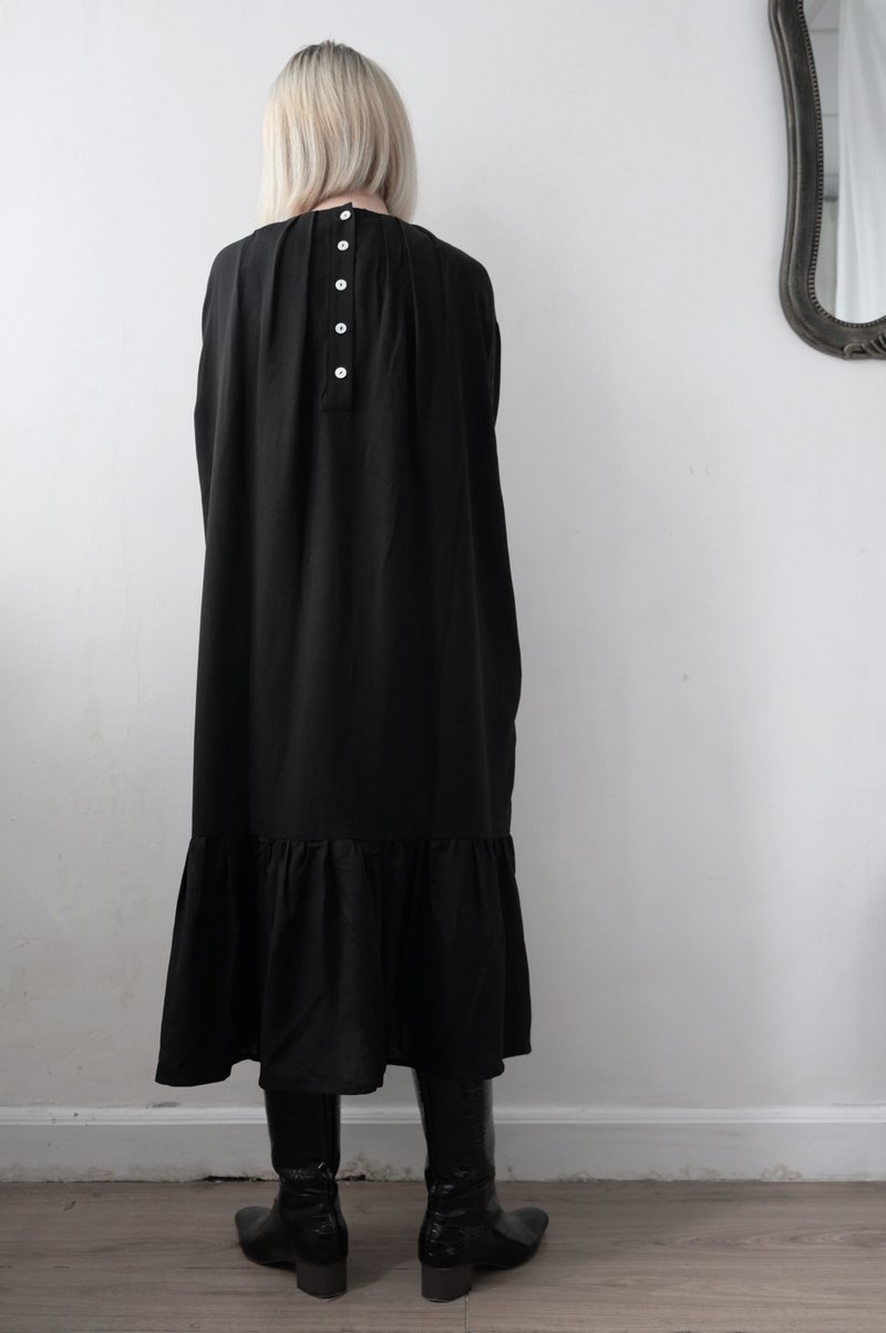 Silk cotton pleated dress 絲棉百褶連身裙 - 洋裝/連身裙 - 絲．絹 黑色