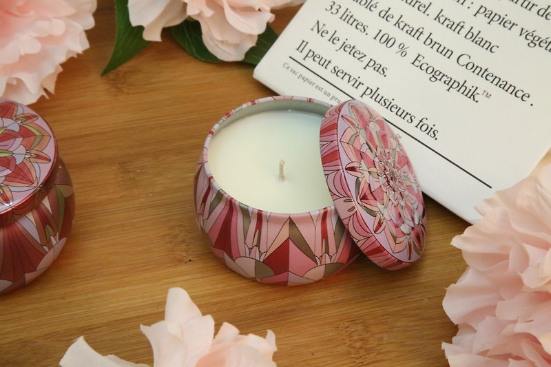 Mandala精油大豆蠟燭-花香 - 香氛蠟燭/燭台 - 蠟 粉紅色