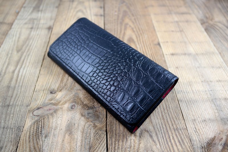 APEE leather handmade ~ mobile phone holster ~ horizontal magnetic buckle hand ~ crocodile leather black ~ Sony XZ Premium - อื่นๆ - หนังแท้ สีดำ