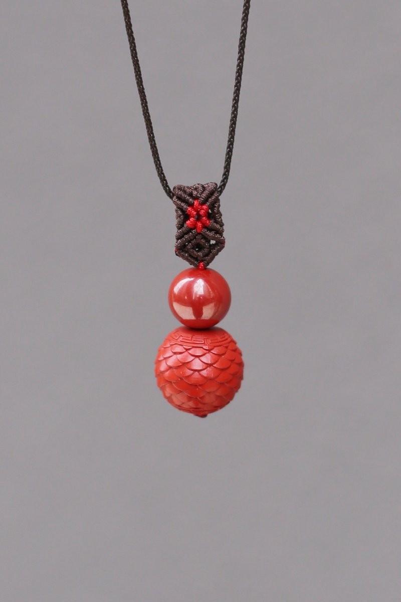 春秋オリジナルデザイン | 高含有原鉱水飛砂 龍鱗珠 | ペンダント ネックレス - ネックレス - 半貴石 レッド