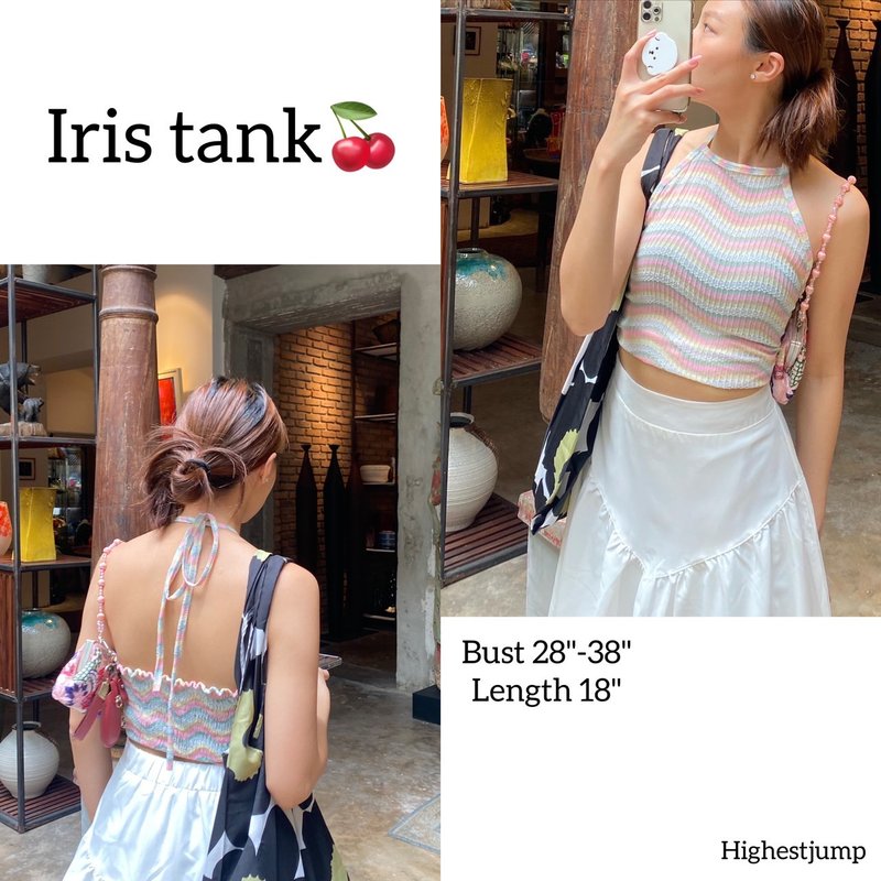 iris tank top - 女上衣/長袖上衣 - 棉．麻 藍色