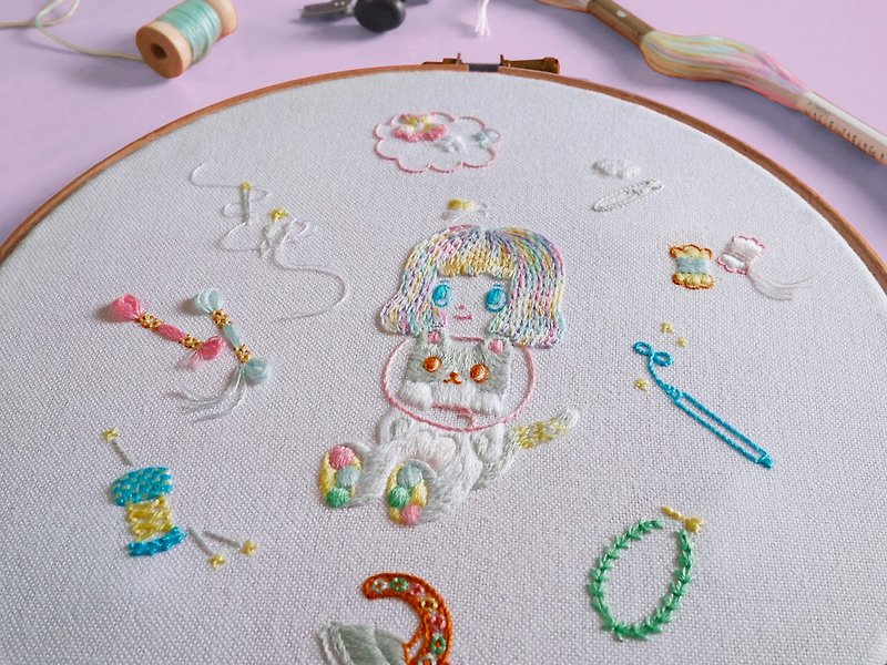 (Taipei class) 10 stitches from basic to advanced embroidery, flexibly used for beginners, a total of 2 lessons on cat facial features - เย็บปักถักร้อย/ใยขนแกะ/ผ้า - ผ้าฝ้าย/ผ้าลินิน 