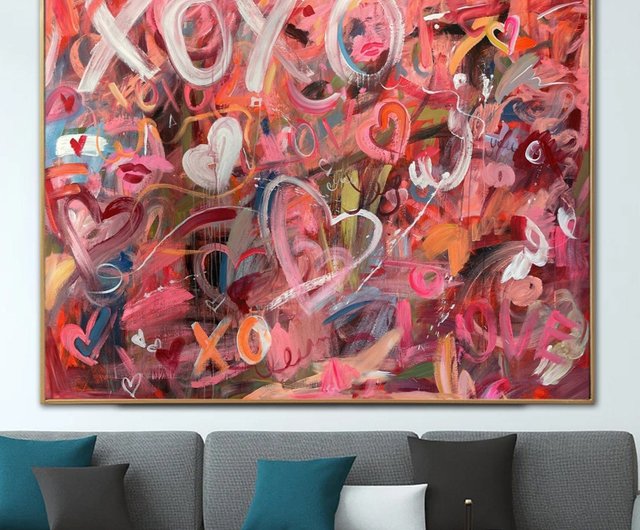 キャンバスに描かれた大きな抽象的なグラフィティスタイルの絵画