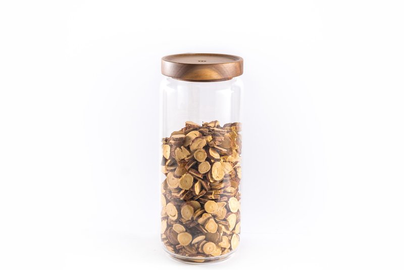Islandoffer島嶼製作 圓柱形玻璃茶葉罐連圓形木蓋, 950ML (一件) - 調味罐/醬料罐 - 木頭 金色