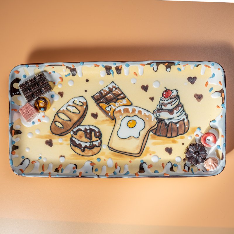 Chocolate Cake Bread Serving Tray Fruit Plate Cupcakes Serving snacks Cute Plate - Plates & Trays - Pottery Orange