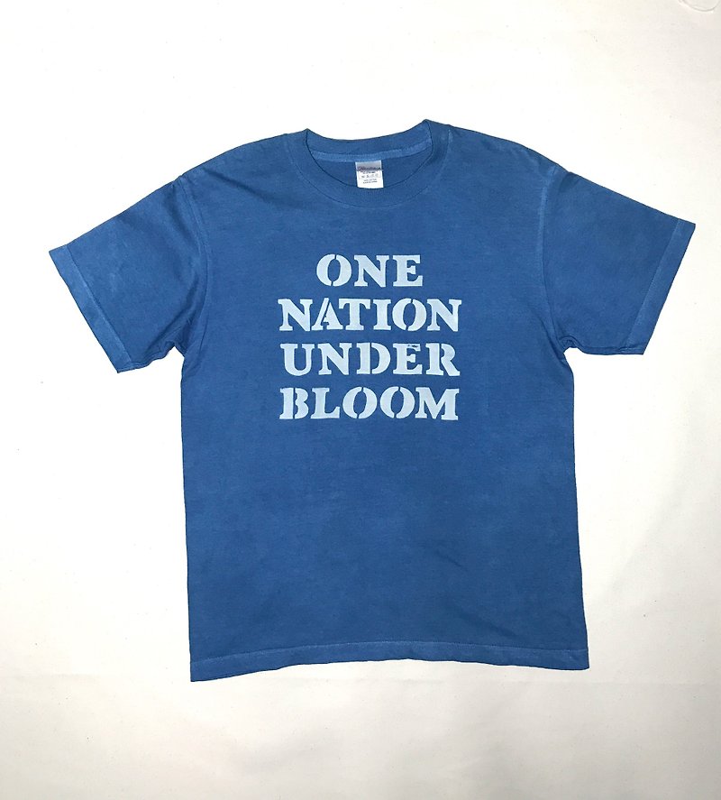 Made to order ONE NATION UNDER BLOOM TEE Indigo dye - เสื้อฮู้ด - ผ้าฝ้าย/ผ้าลินิน สีน้ำเงิน