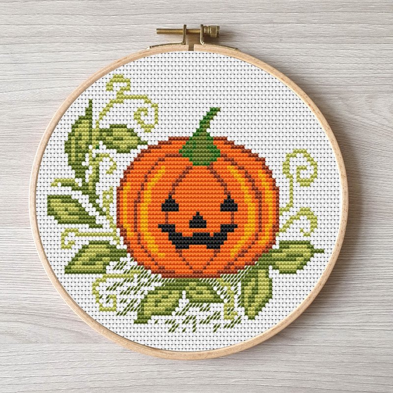 十字繡 萬聖節南瓜 刺繡圖案 Cross stitch Halloween pumpkin pattern pdf Easy embroidery - 其他數位設計 - 其他材質 