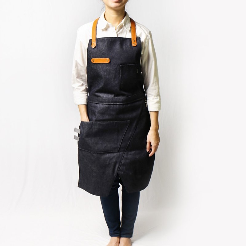 Deformation dual-use work apron (B3+C1) Full-body half-length wear (Dening Blue) - Aprons - Genuine Leather Blue