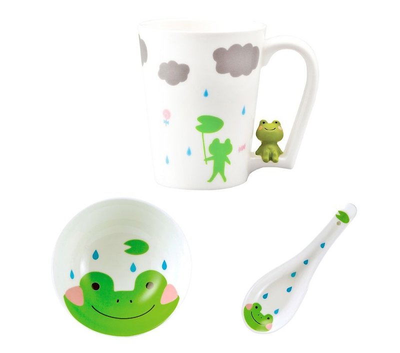 Japanese sunart frog cup group - bowl + mug + spoon - ถ้วยชาม - กระดาษ สีเขียว