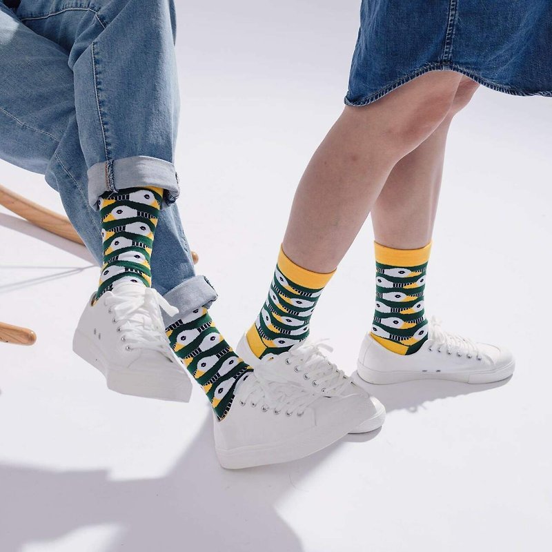 [Jin Yuan Xing] duck head lamp seamless mid-length socks l socks made in Taiwan with sports and fitness printing - Socks - Cotton & Hemp Green