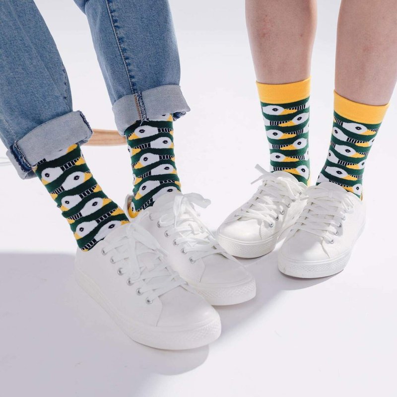 【錦源興】鴨頭燈無痕中長襪 l 襪子 台灣製 運動 健身 印花 - 襪子 - 棉．麻 綠色