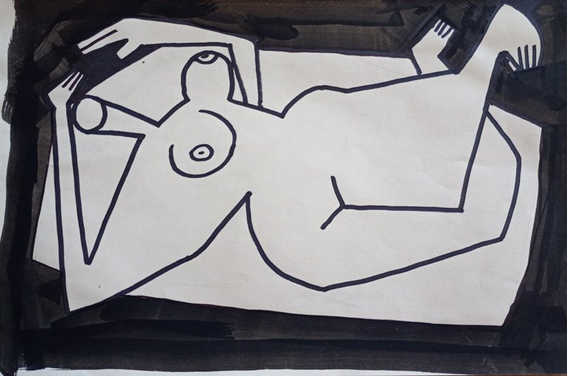 Nude Acrylic Drawing | Expressionism Art Print | Unique Gift for Him | Stripped - โปสเตอร์ - กระดาษ 