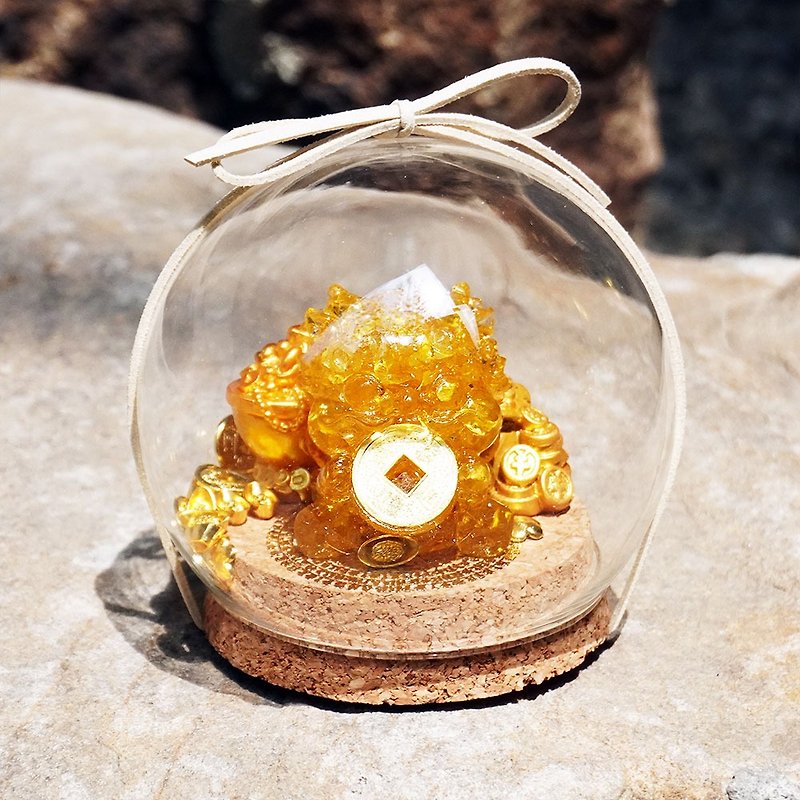 Hourrae水晶玻璃球 玻璃罩 招財貔貅玻璃球 禮物-黃水晶 - 裝飾/擺設  - 玻璃 橘色