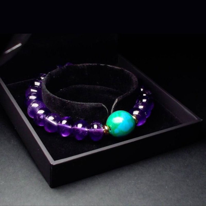 Phoenix Turquoise Paired with Amethyst Men's Beaded Bracelet QBR-00055 - Bracelets - Crystal 